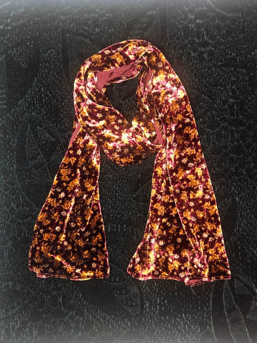 Pierre Cardin Velvet Floral Scarf | Burgundy Made in Italy 90s Parisian Style